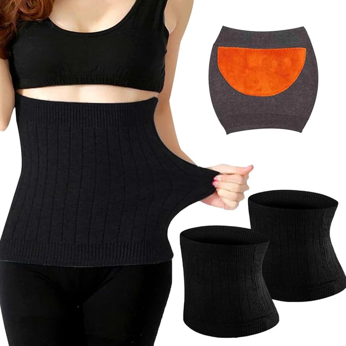 Dames nierenwarmer, 2 stuks rugwarmer voor dames, taille warmer, elastische taillewarmer, lijfwarmer, nierenstulpen, heupwarmer, buikwarmer, taillebeschermer riem voor dames en heren, zwart, 90