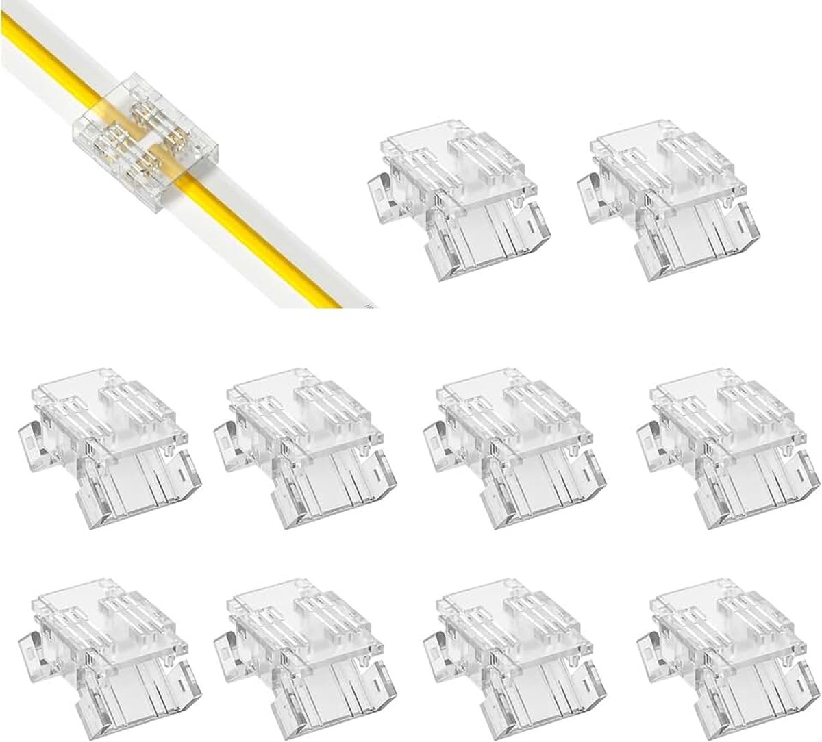 6-polige 12mm COB RGB+CCT LED-strip directverbinder (10 stuks) – soldeervrije snelkoppeling, IP20/IP65 compatibel, transparante PC-behuizing, stabiele verbinding, DIY-verlenging