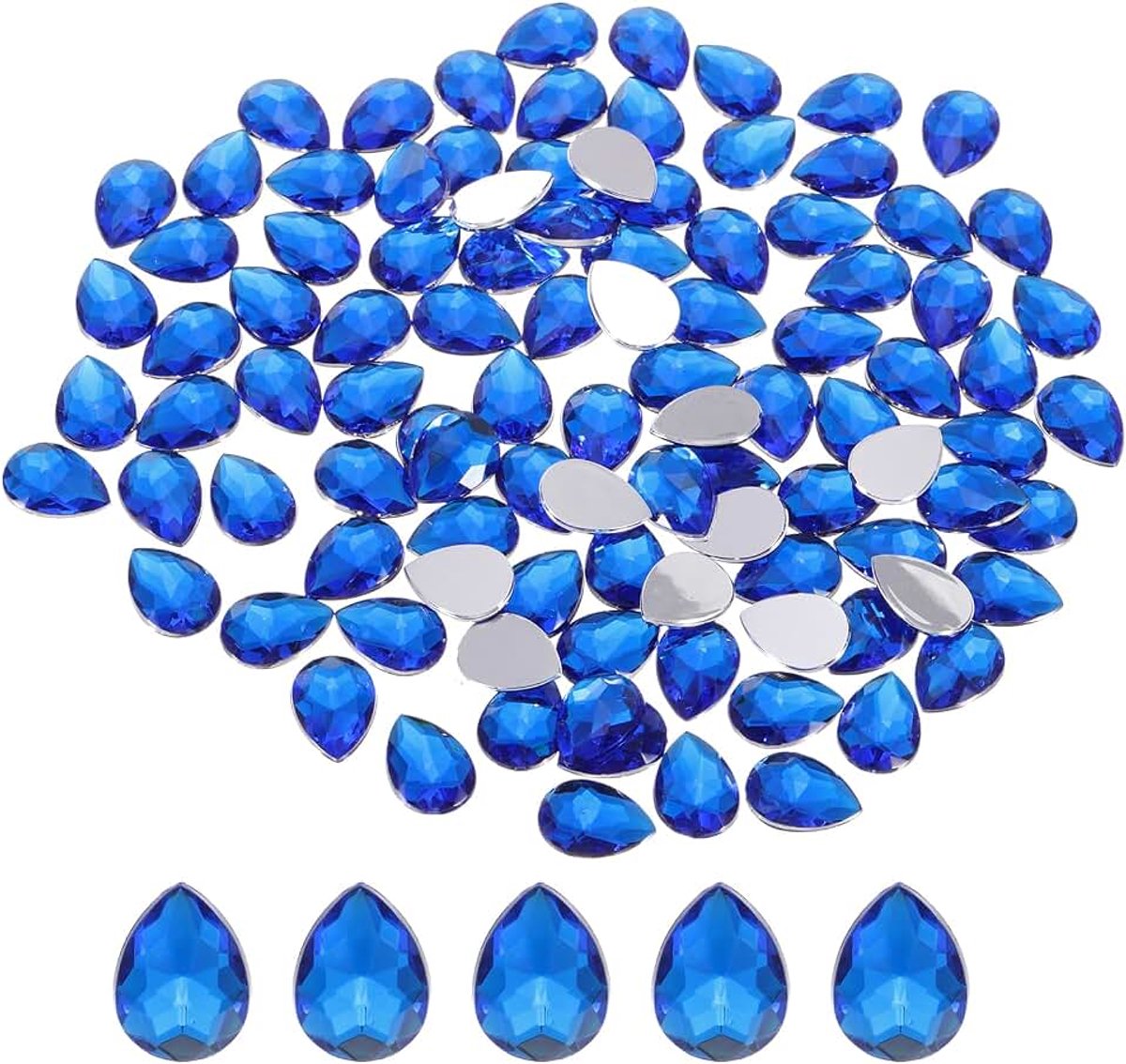 Strassteentjes met platte onderkant, glitterstenen om te knutselen, druppelvormige acrylkristallen, edelstenen voor kleding, schoenen, doe-het-zelfgeschenken, 200 stuks, donkerblauw