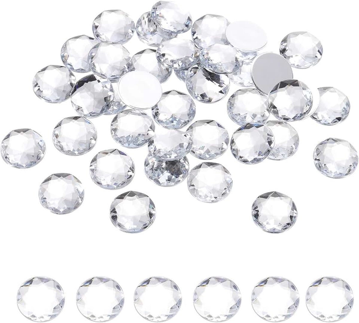 Strassteentjes met platte onderkant, glitterstenen om te knutselen, 14 mm ronde acryl kristallen edelstenen voor kleding, schoenen, doe-het-zelf decoratie, geschenken, 50 stuks, wit