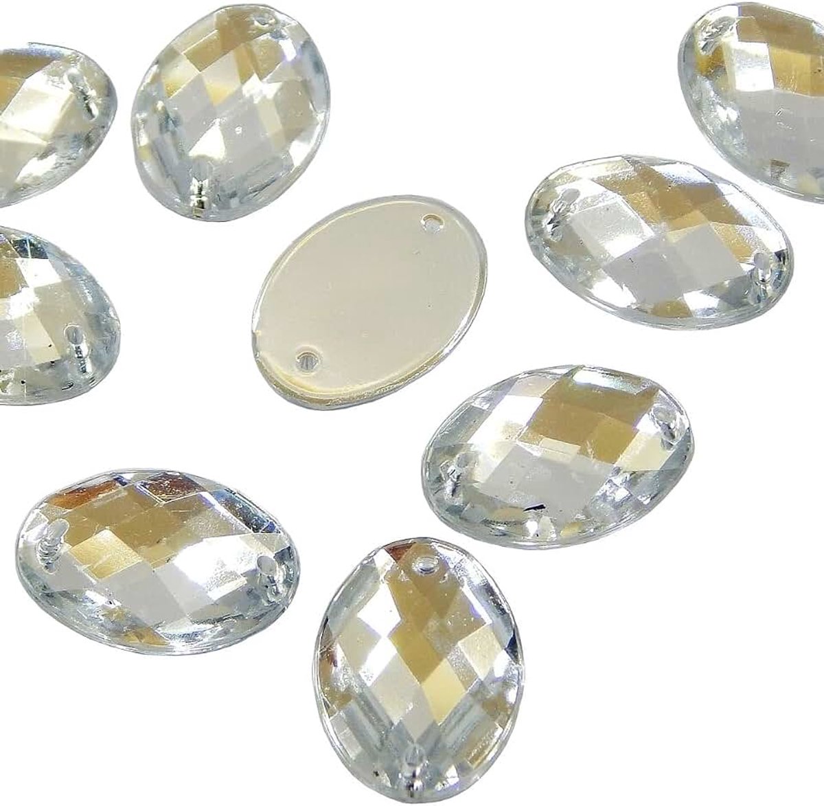 Glitterstenen om op te naaien, 18 x 13 mm, strassteentjes om te versieren, 200 stuks, ovaal, platte achterkant, kristal, naaien, edelstenen met 2 gaten, voor doe-het-zelf kleding, textiel, tas