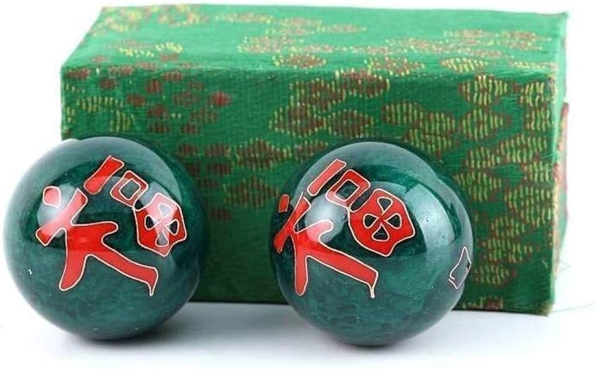 - Set Qi Gong Bonheur ballen - Chinese anti-stress ballen van email ø 40 mm - Gezondheidsballen - Geschenkdoos Ontspanning Zen - Aziatisch object Japan China Feng Shui - Kleur: Groen