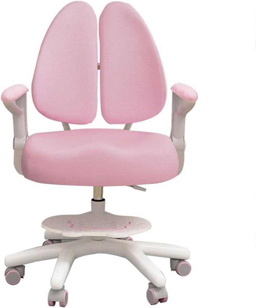 Kinder Bureaustoel - Studentenstoel Kinderkamer - Studeren en Huiswerk - Met Remwielen - 43-52cm Hoogte - Roze