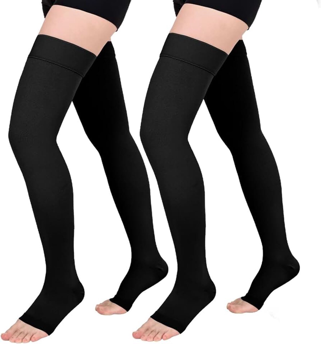 Kousen dames heren steunpanty klasse 1 trombose kousen 15-20 mmHg, steunkousen dames vlucht compressiesokken, 2 paar compressiebroek voor spataderen, oedeem, DVT, L