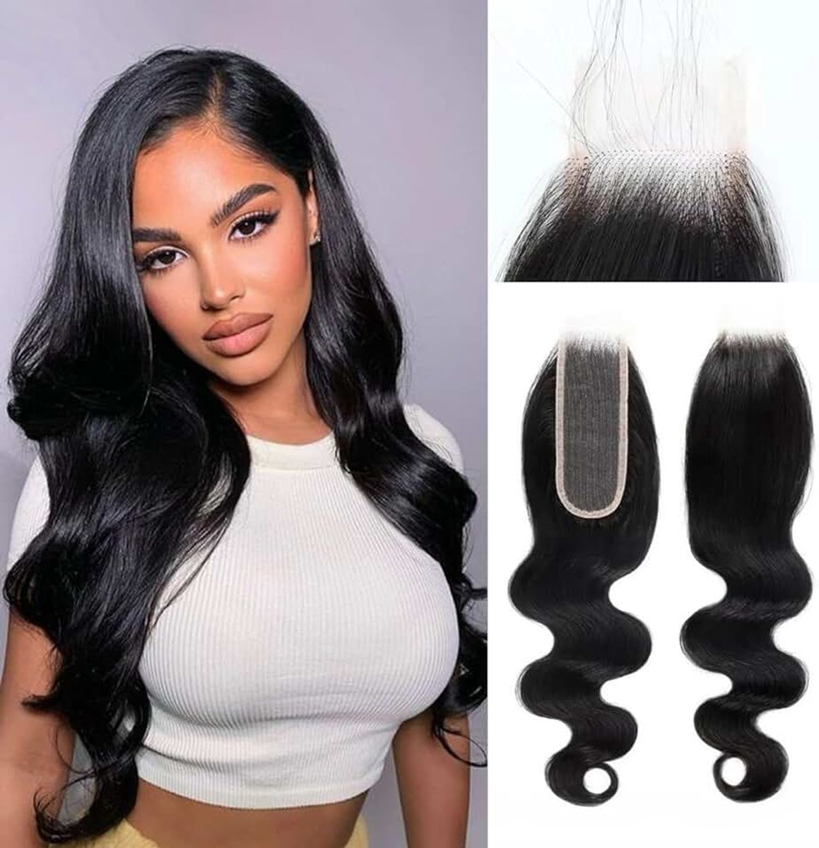 2x6 Closure Human Hair Body Wave Transparent Lace Closures Pre Plucked with Natural Hairline Remy Hair Soft 14 Inch Natural Color