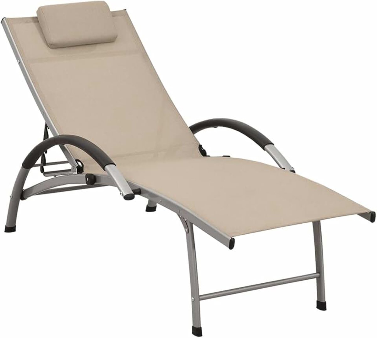 Tuinligstoel met verstelbare rugleuning, voor tuin, terras, chaise longue van textiel en aluminium crème