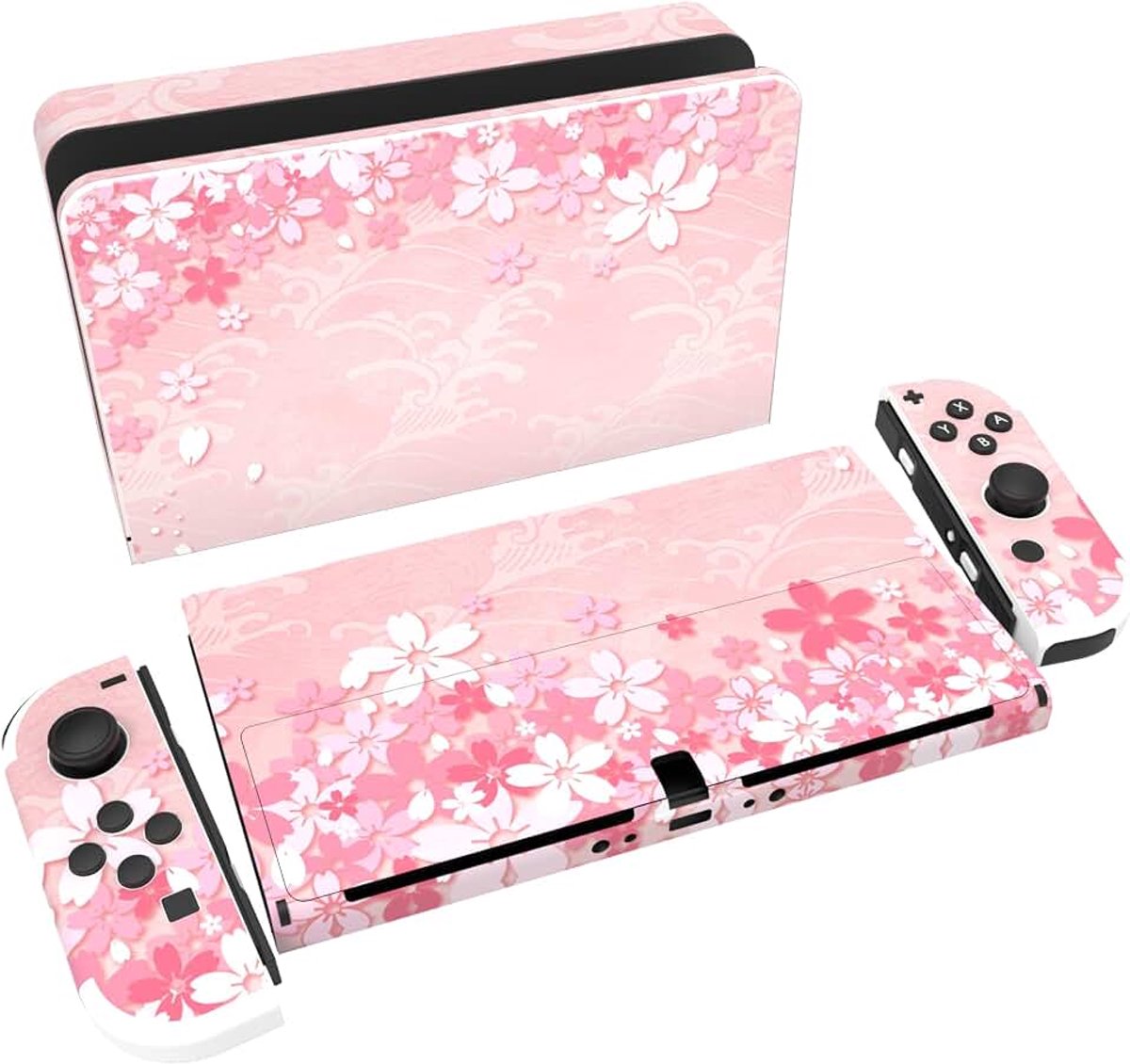 Beschermende Sticker voor Nintendo Switch OLED, Volledige Set Skin Beschermfolie, Aangepaste Vinyl Decal Skins voor Switch OLED Console, Joycon, Dock en Grip (Kersenbloesem Bloemblaadjes)