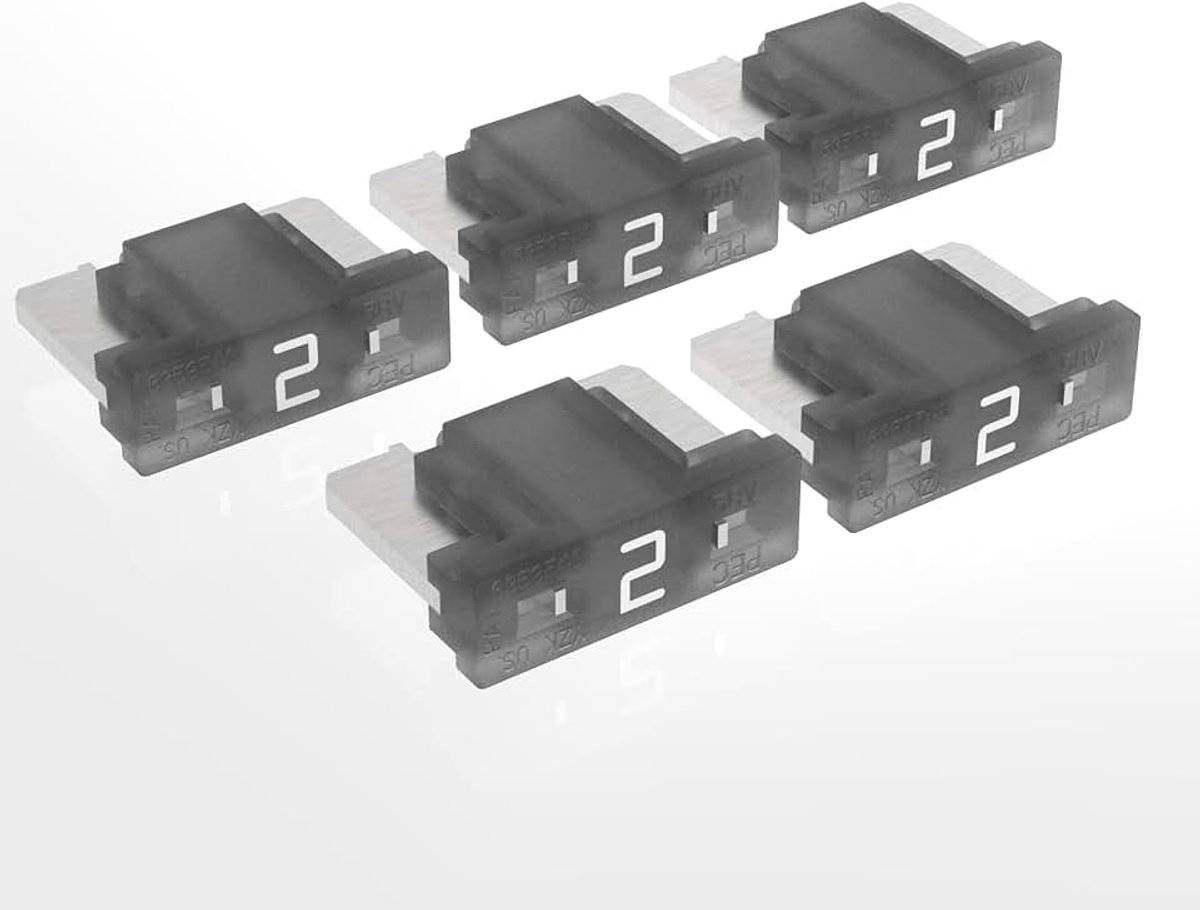 Platte steekzekeringen 2A - 30A keuze: 2 A, grijs, 5 stuks | 12 V/58 V elektrische voertuigen, ISO 8820-10