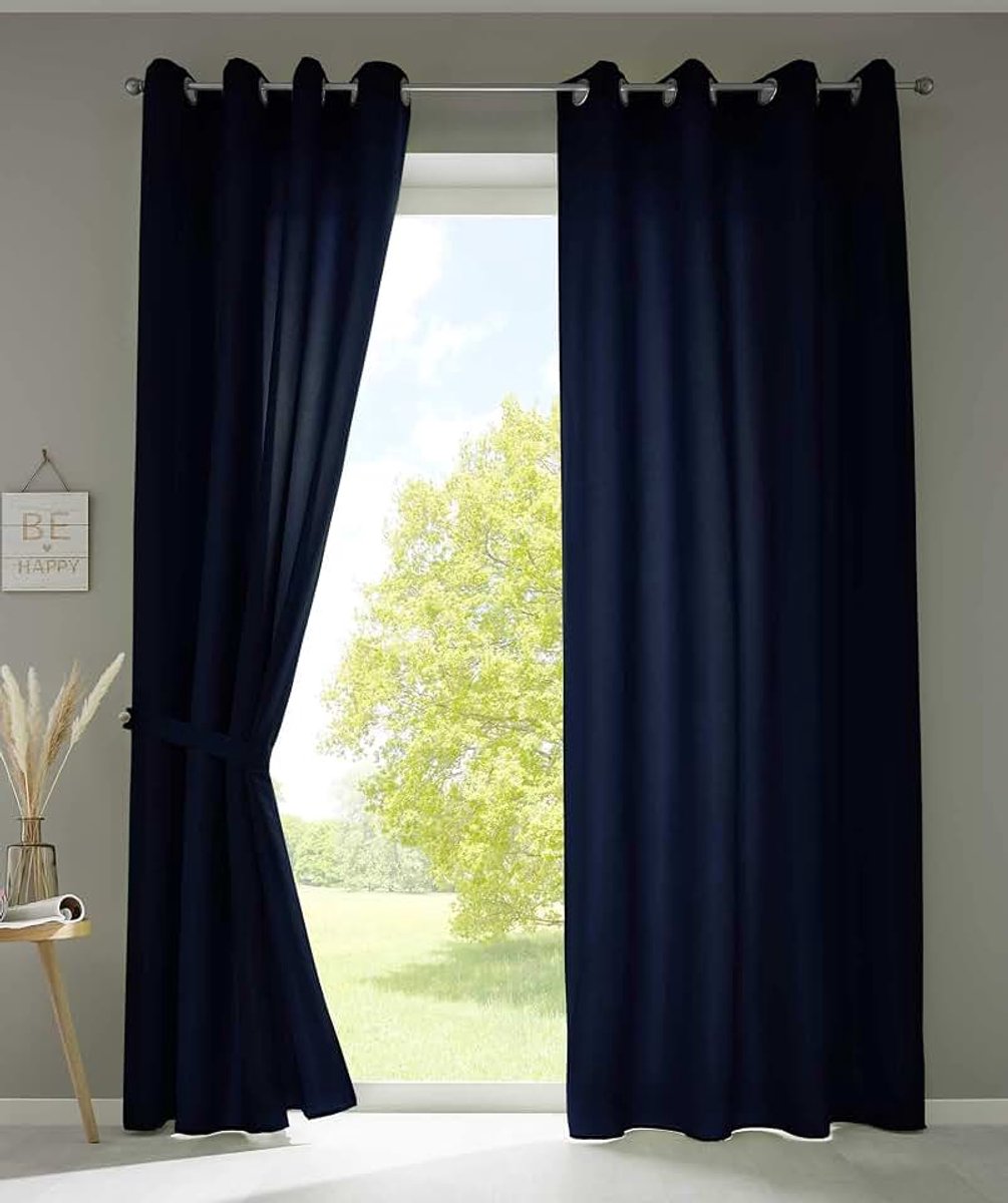 Set van 2 gordijnen sjaal oogjes »Berlin« HxB 245x140 cm donkerblauw ondoorzichtig microsatijn lichtdoorlatend Uni mat, 20405N2