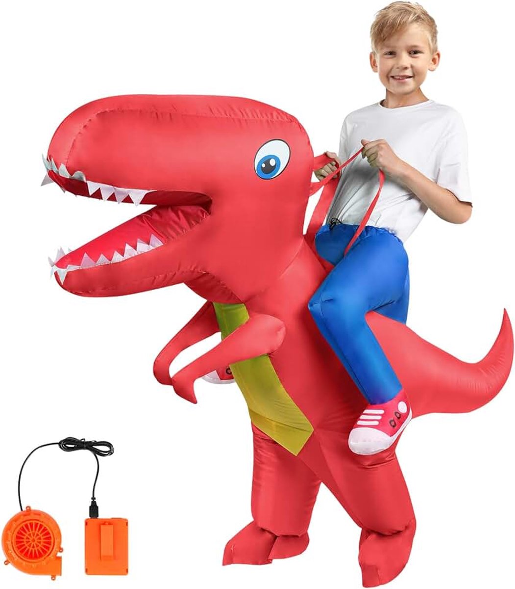 Dinosauruskostuum, Luxe Opblaasbaar Dinosauruskostuum T-Rex Opblaaskostuum Voor Volwassenen Kinderen, Grappige Berijdbare Groene Dinosaurus Halloween-Kostuums Voor Halloween Cosplay