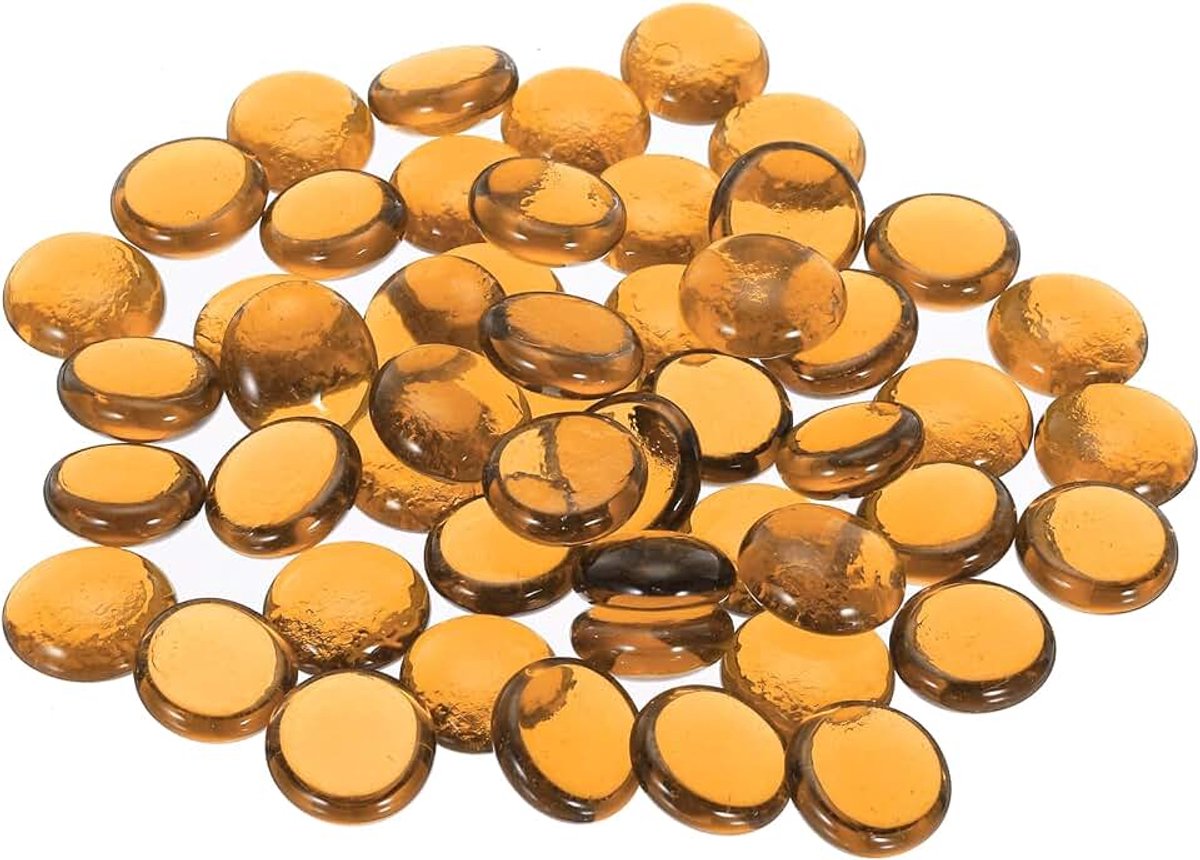 Decoratieve platte glazen ks 17-19 mm rotsvaasvulling kralen kiezelstenen lichte barnsteen voor aquariumtafelsieraden, 50 stuks