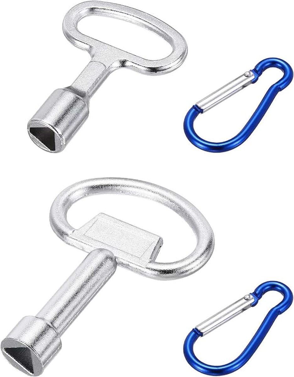2 stuks driekantsleutel, vuilnisbak, metaal, driehoekige sleutel met sleutelhanger, set driehoekige sleutels voor water- en elektriciteitsmeter, vuilnisemmer (2 zilver)