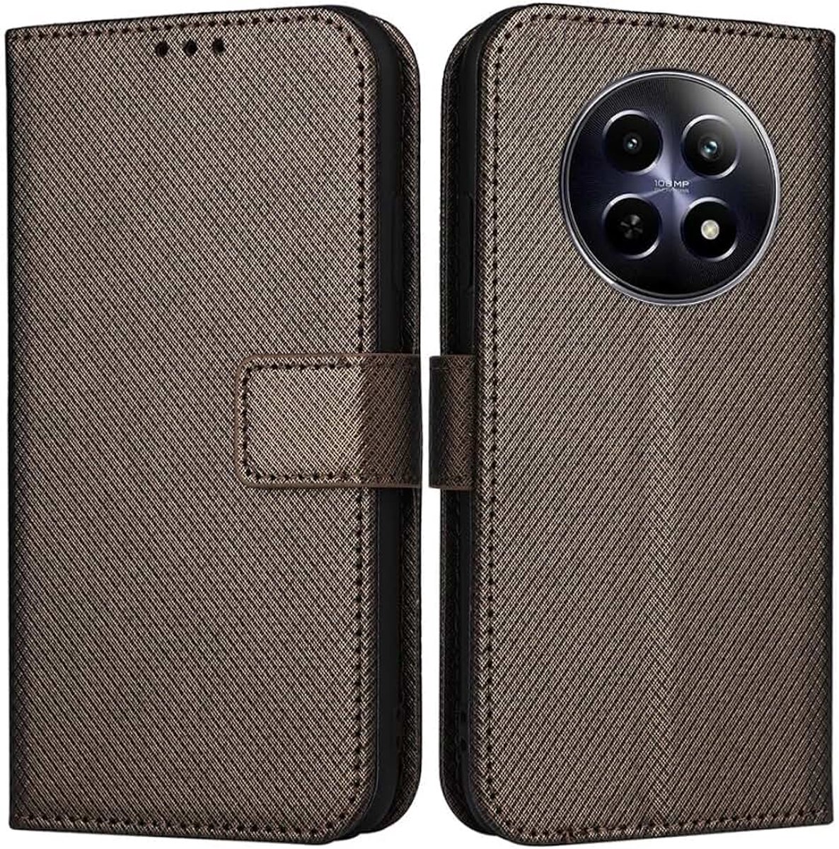 Magnetisch lederen portemonneehoesje compatibel met Realme 12 5G/Realme 12X 5G, diamanttextuur kaartsleuf PU/lederen standaardhoes