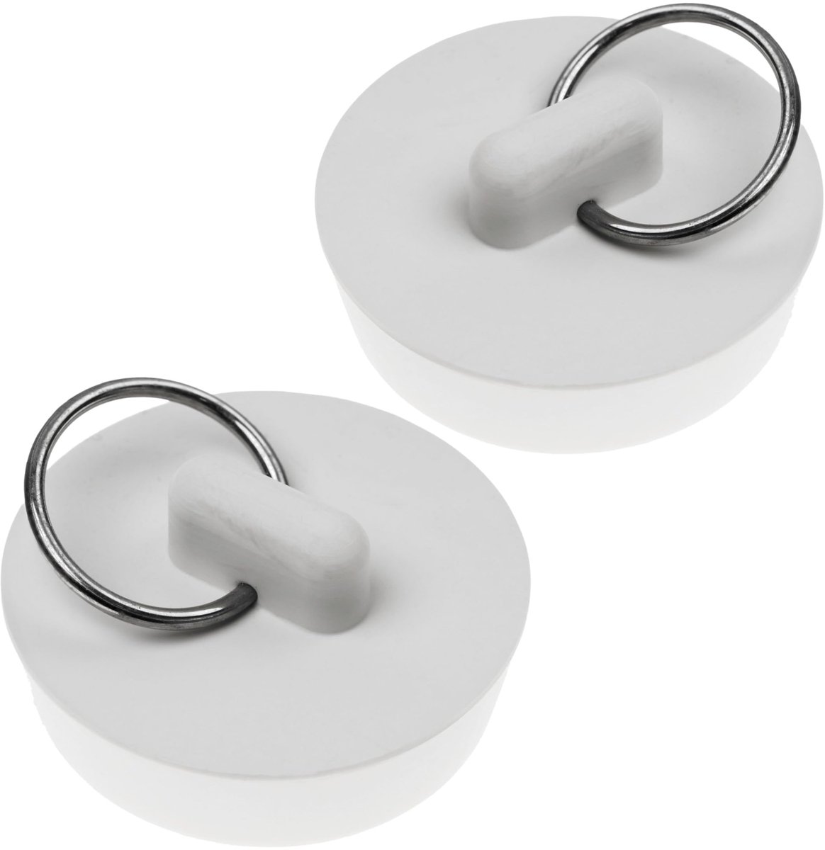 stop, 2 stuks, in wit, Ø 42 op 38 mm bovenzijde aan onderzijde, rubberen afvoerplug voor 1 1/2" inch ventielbovenkanten, afvoerstopper wastafel, wastafelstopper, badstopper