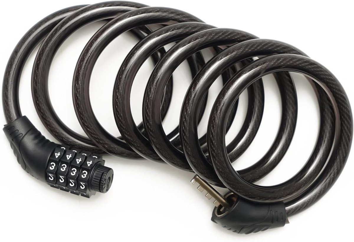 Combinatie Fietsslot - Motorslot Heavy Duty - Fiets Beveiligen - 4-cijferige Code - 1.8 Meter - Zwart