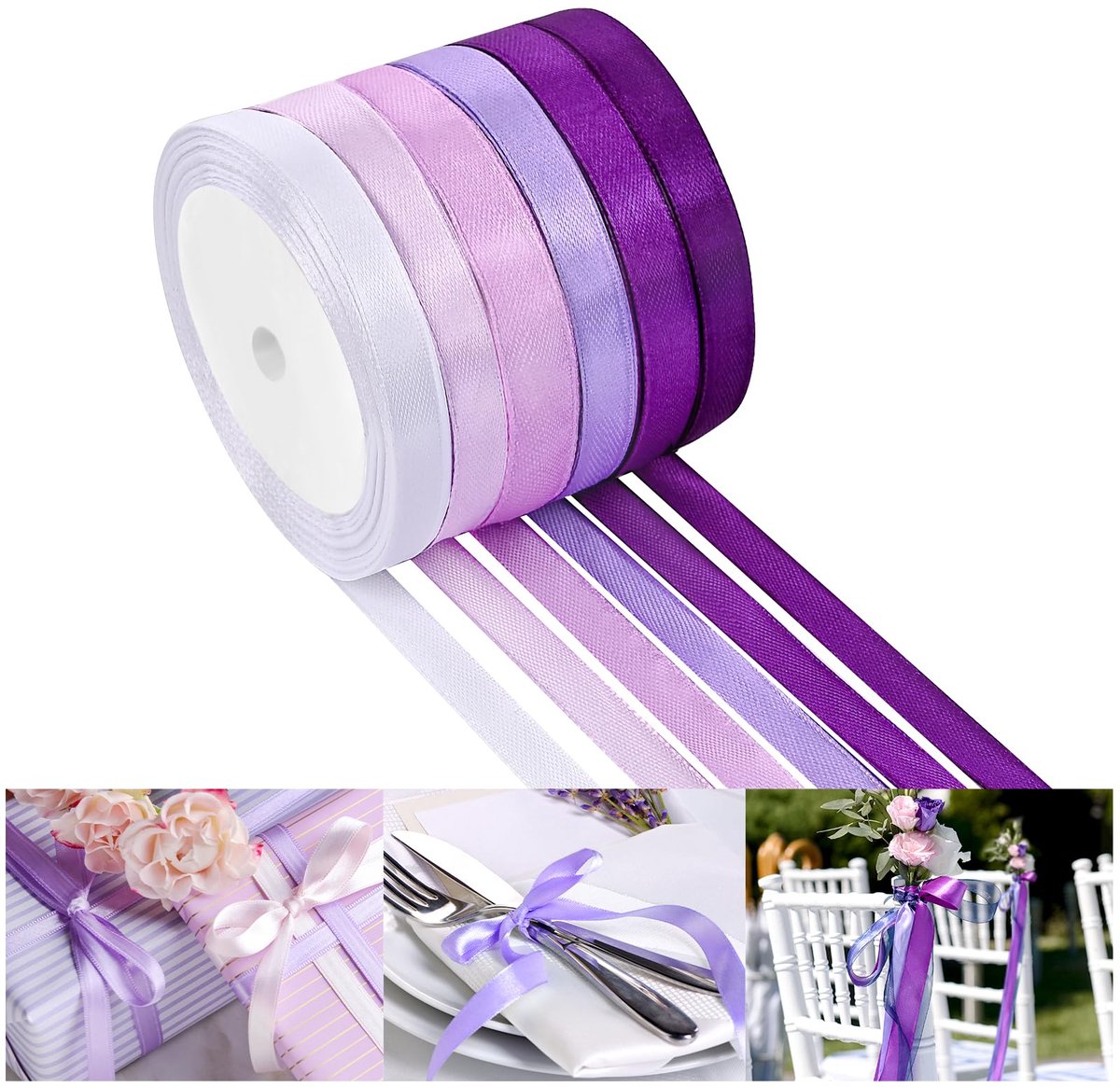 137 meter regenboog satijnen lint breed polyester stoffen lint voor cadeauverpakking bruiloft bruids baby shower strikken decor bloemstuk knutselen (paars, 9,5 mm)