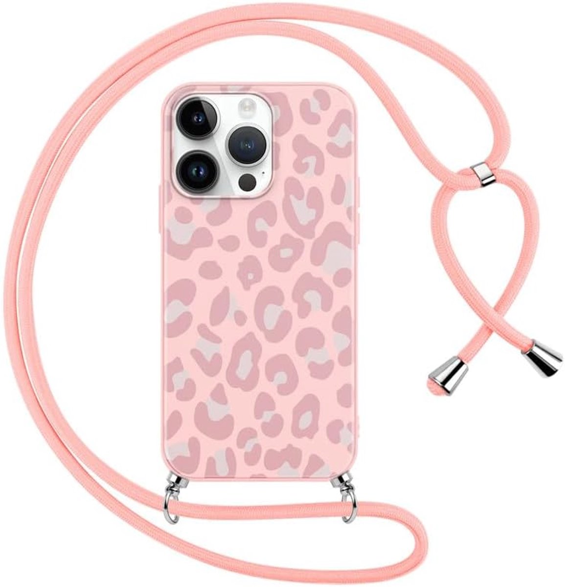 Hoesje voor Apple iPhone 14 Pro Max met halsketting, esthetisch luipaardpatroon, verstelbaar nekkoord, zachte siliconen TPU schokbestendig hoesje voor iPhone 14 Pro Max 6,7 inch, luipaard 1