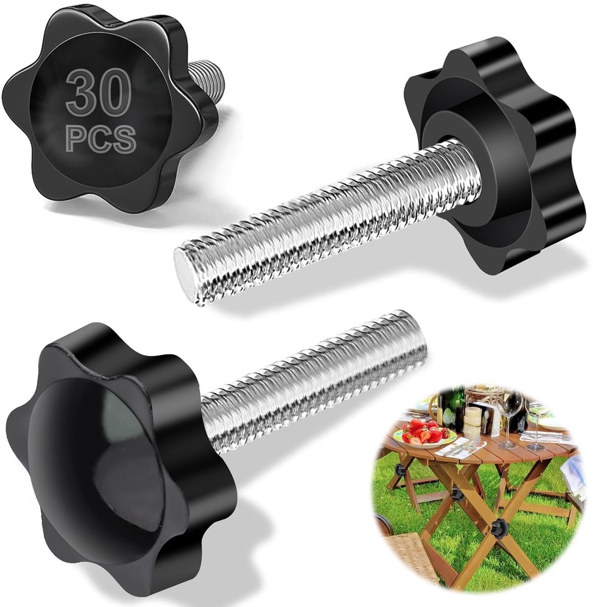 30 stuks stervormige schroefknop M6x30 mm ratelsleutelschroef M6 vleugelschroeven stervormige moer met handgreep Zwart sterkopschroef voor gereedschapsmachine elektronicaproducten