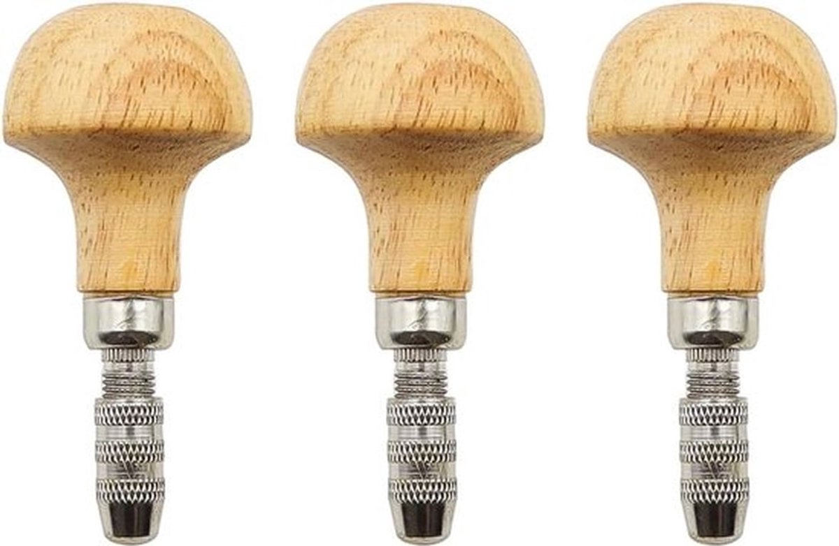 Handklemmen - Houten handgrepen - Peervormige handgreep - Pin bankschroef - Handboor - Diamantsteen - Instelling graver - Vervanging - 3 stuks - Geschikt voor - Houtbewerking - Bruin