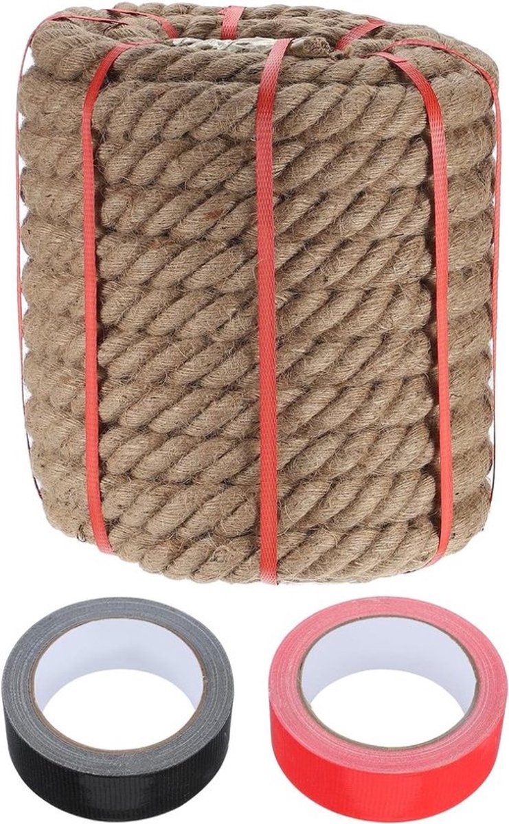 Dik Gedraaid Natuurlijk Jute Touw 1,3 Inch x 66 Ft voor Handwerk, Nautische Decoratie en Tuinprojecten met 2 Rollen Lint