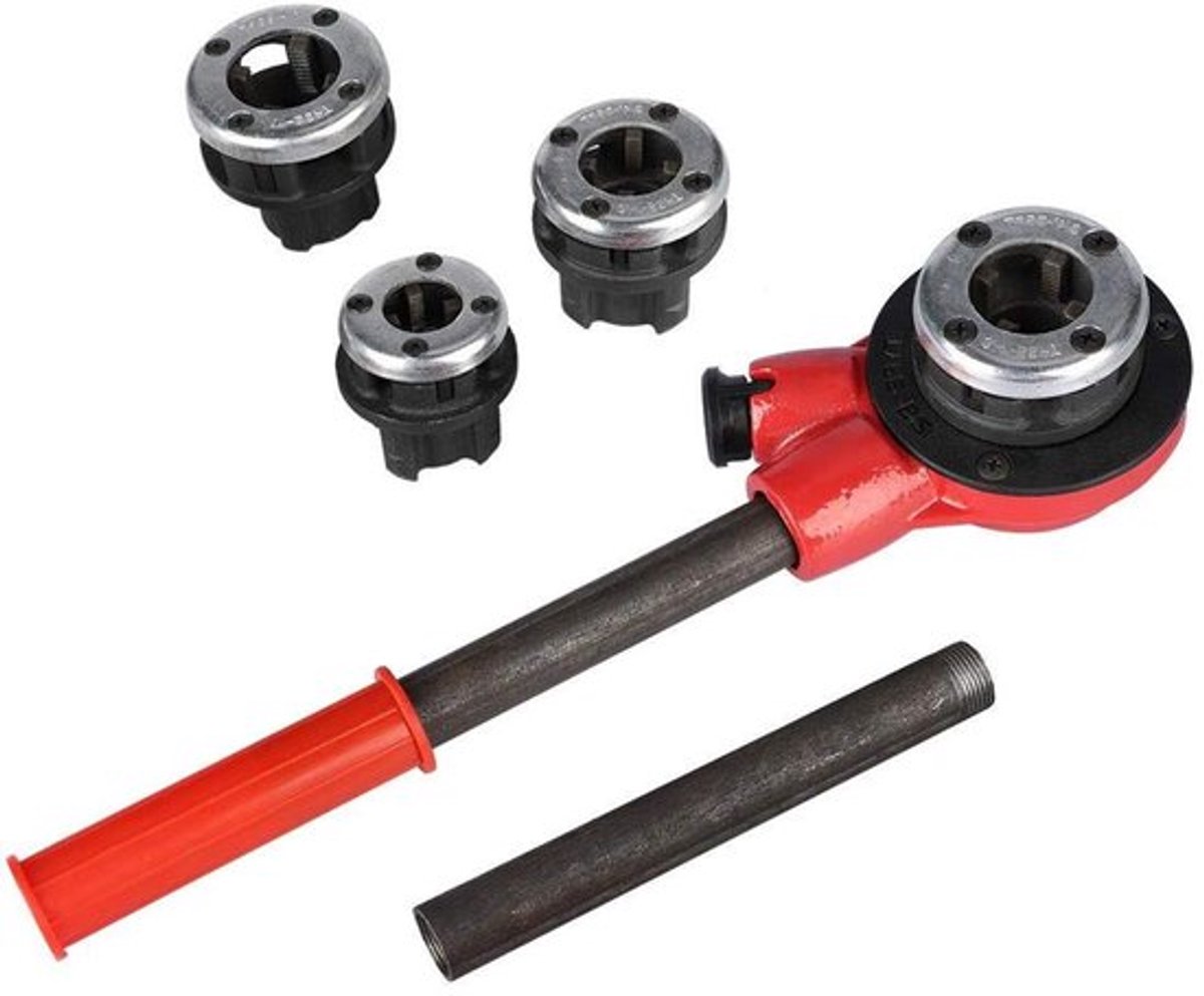 Handmatige Loodgieter Pijp Inpassen Kit met 4 Dies - 1/2 inch 3/4 inch 1 inch 1-1/4 inch - Threader Gereedschap Set - Draagtas Inbegrepen