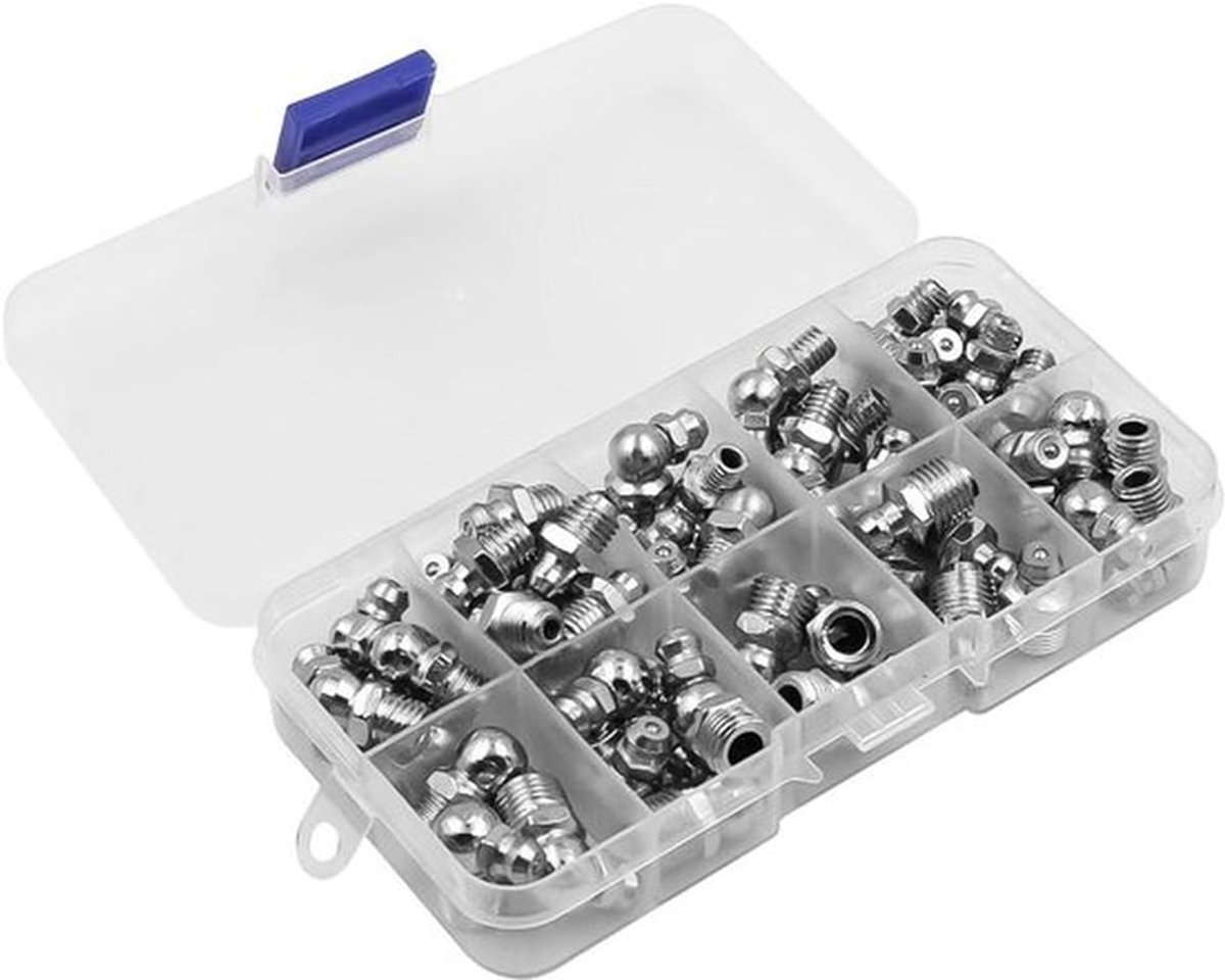 Vettepel Assortiment Kit - Taper Smeernippel - Hydraulische - Vetpersen - M6 M8 M10 - rechte en schuine 45° 90° - 60 STKS - Geschikt voor diverse toepassingen - Zwart
