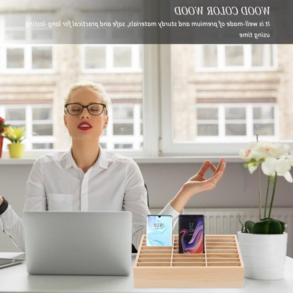 Mobiele Telefoon Opbergdoos met 36 Vakken, Houten Organizer voor Kantoor en School, Ideaal voor Documenten en Accessoires