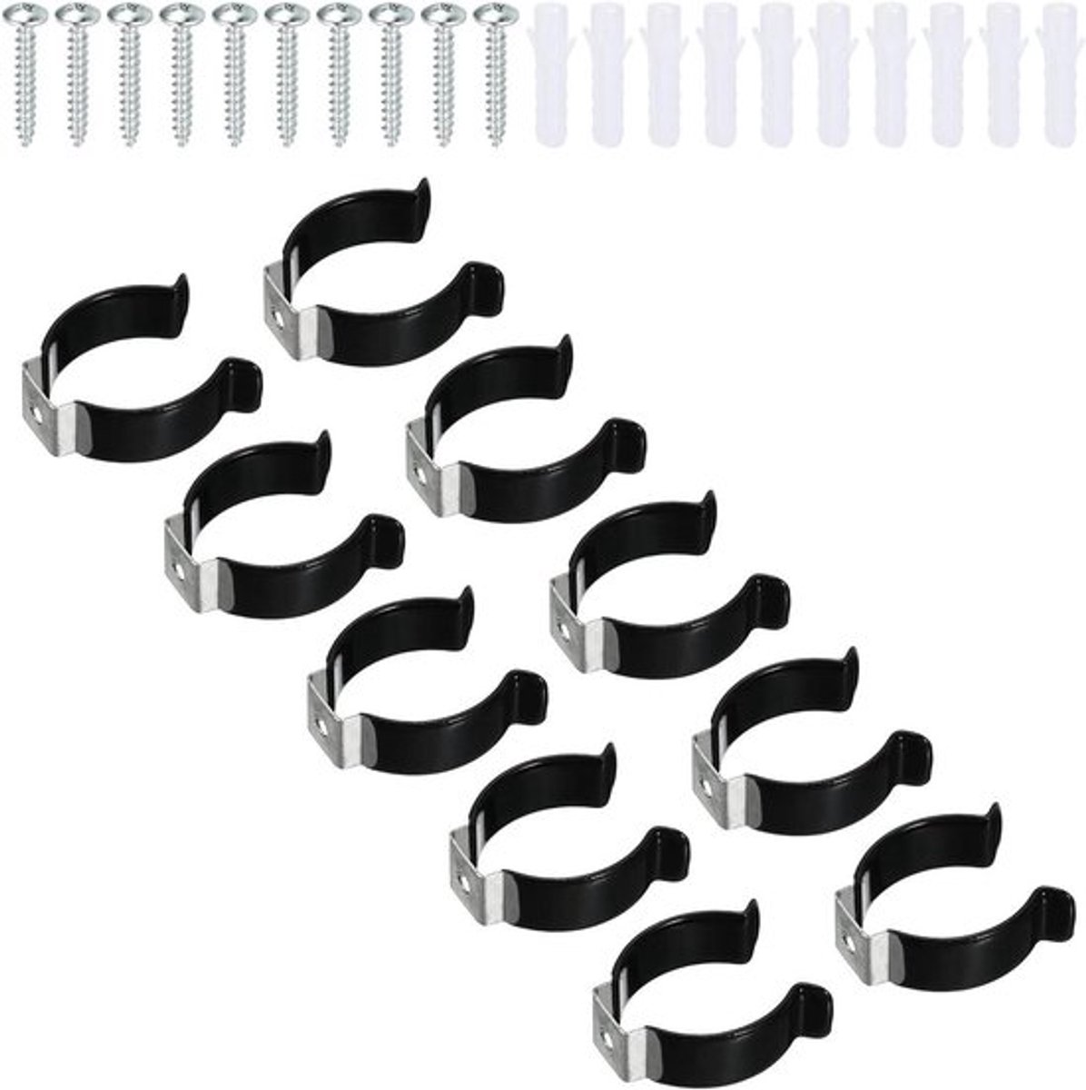LED Gloeilamp Houder Beugel Clips - Montage Ondersteuning - Roestvrij Staal - Fluorescerende Buis Steun - Schroef Pijpklem - Veer Tool - Zwart - Pack van 10.
