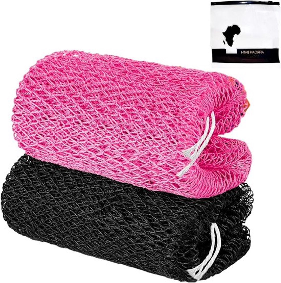 2 Stuks Exfoliërende Netspons voor Lichaamsverzorging en Bad, Scrubben en Reinigen in de Douche - Set van Lange Stretch Mesh Luffa's met Opbergtas voor Dagelijks Gebruik in de Spa