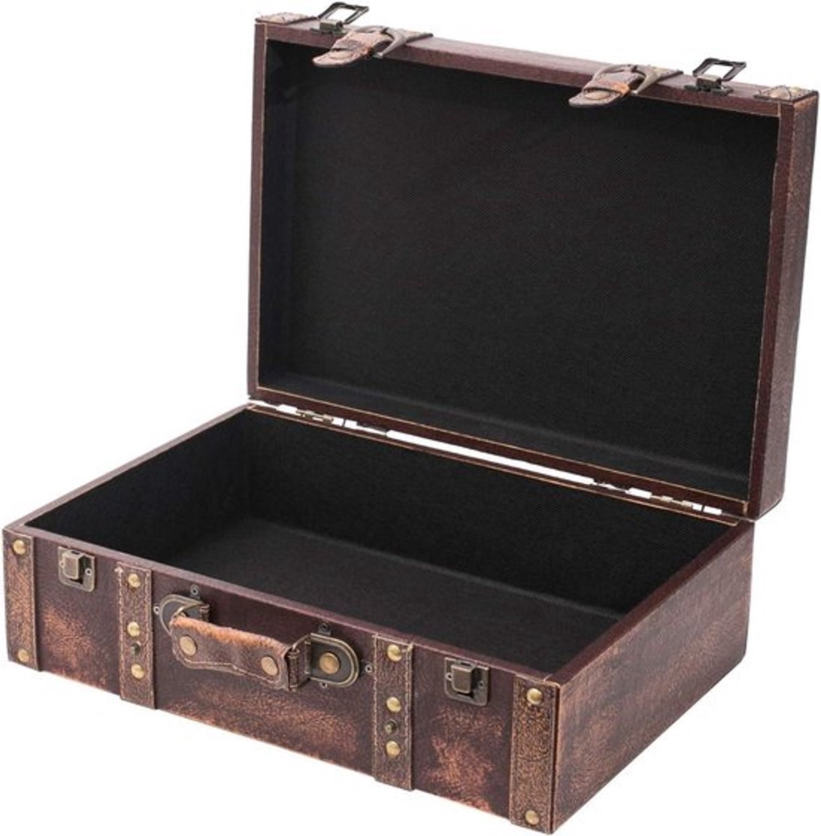 Vintage houten koffer 38 x 26 x 13 cm groot klassieke decoratie retro opbergdoos houten reiskoffer