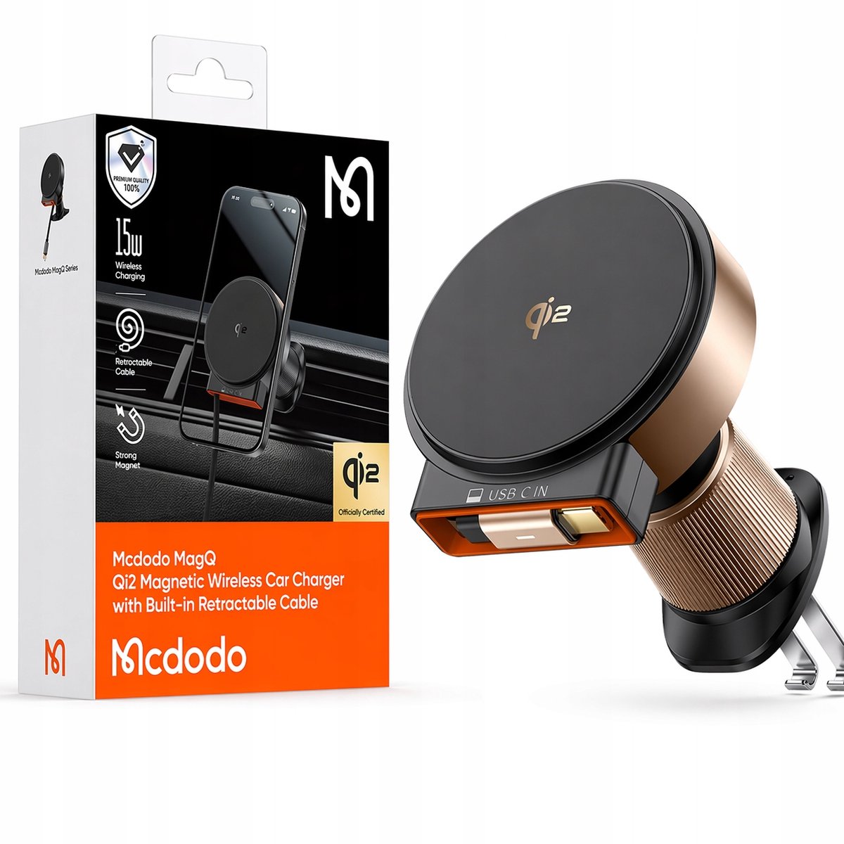 Mcdodo Qi2 MagSafe Autohouder met Inductief Laden - Goud