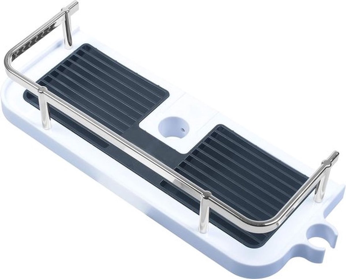 Doucheplank - 323 x 120 mm legplank - met beschermende rand en afdruiprooster - Geïntegreerde handdouche-houder - van ABS-kunststof - wit en verchroomd / ZYT330596 / badplank