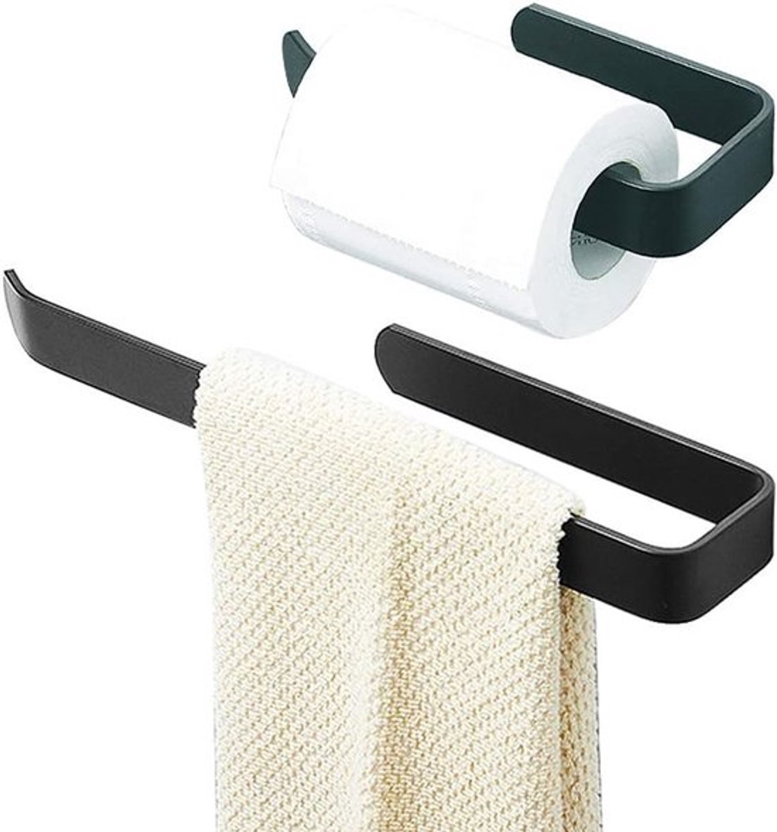 Handdoekhouder 2 Stuks - Zwart - Douche-Handdoekhouder - Wastafel - Onderkast - Ruimtealuminium - Eenvoudig te installeren - Handdoekrek