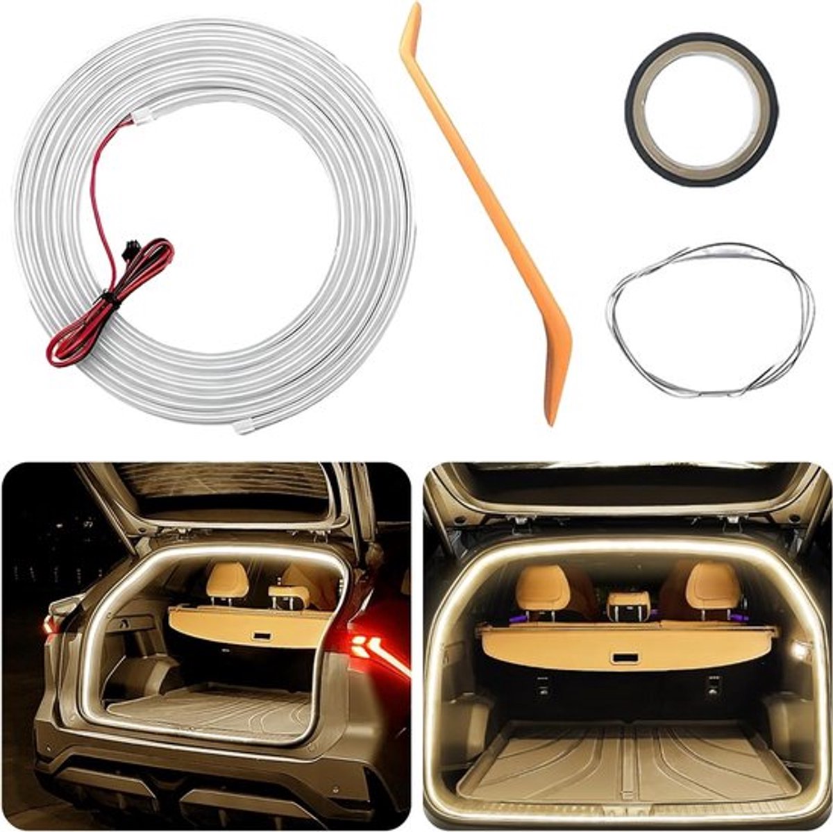 Dynamische Verlichting voor Auto Kofferbak - Waterdichte LED Strip 2m/4m, Aanpasbaar voor 12V Voertuigen, Warm/Wit Licht