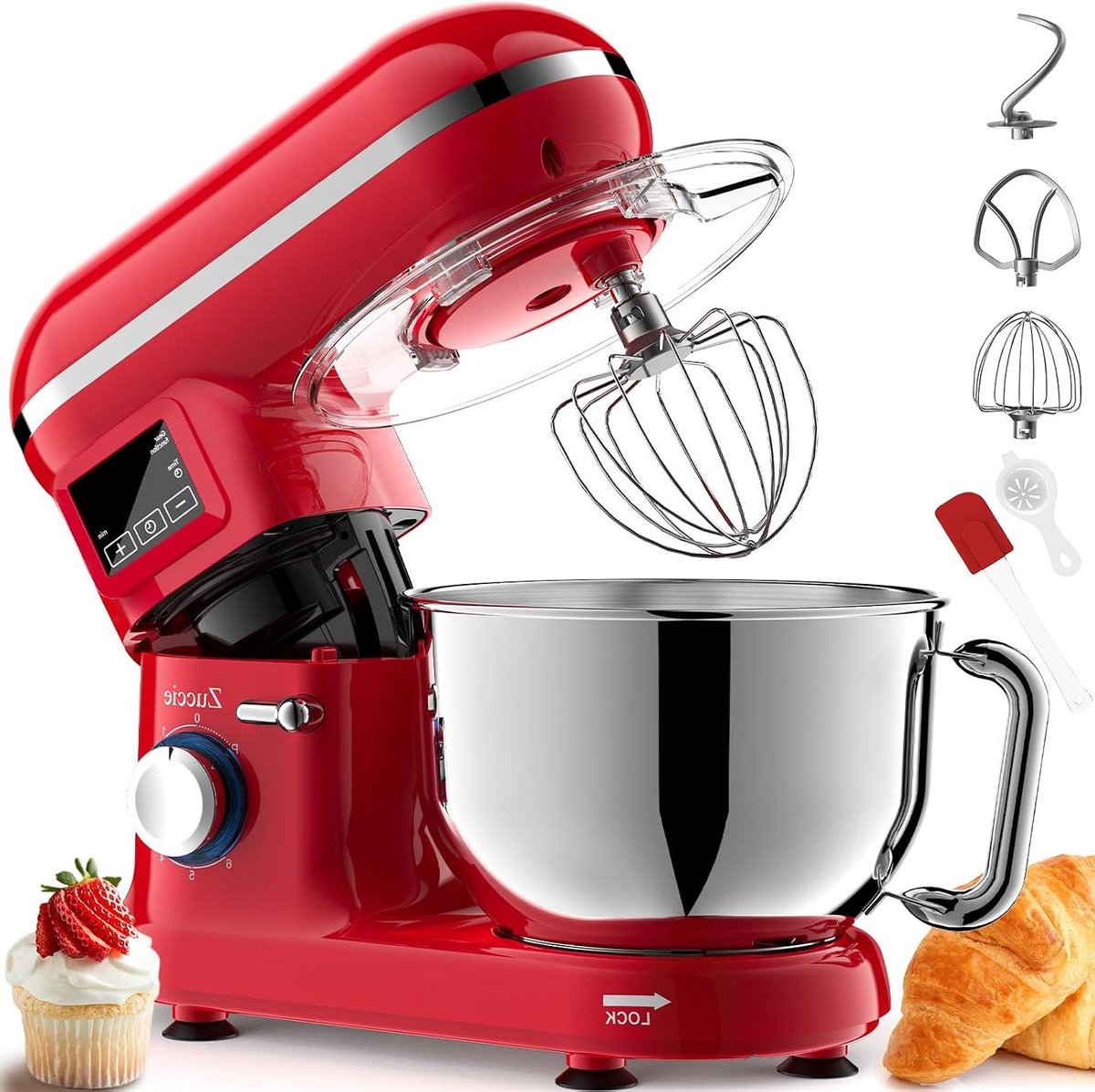Keukenmachine - Keukenrobot Mixer - Bakken En Koken - Krachtige 1500W Motor - 55 Liter Kom - Rood