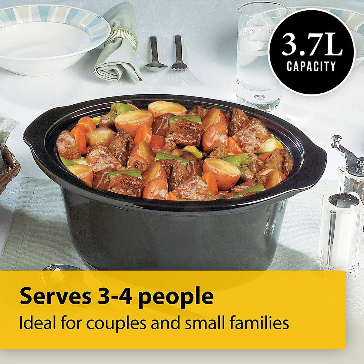 Slow Cooker met Verwijderbare Keramische Kom - 3.7 Liter (3-4 Personen) - Energiezuinig en Makkelijk te Reinigen – foto 2