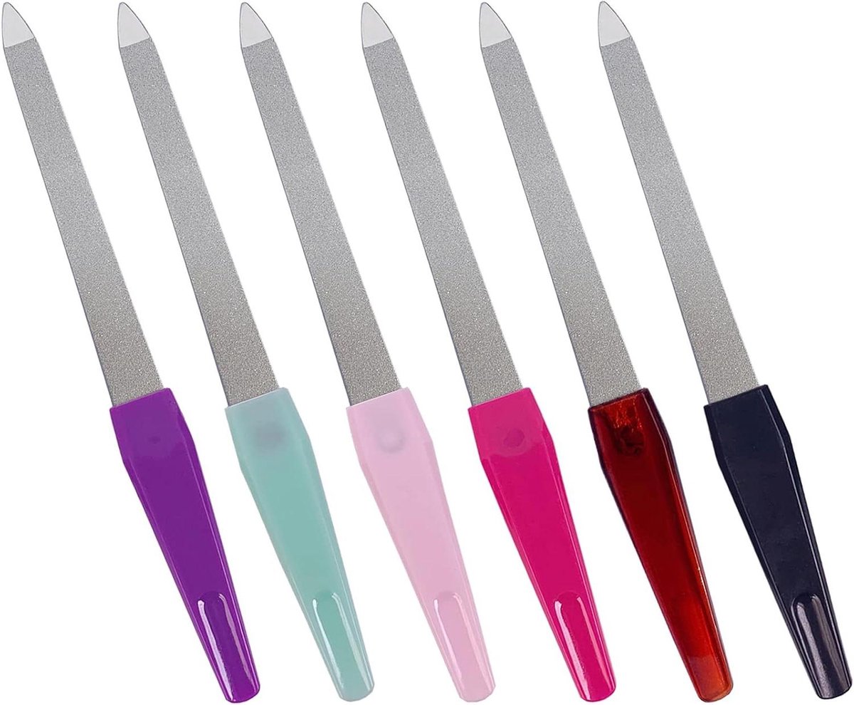 Metalen nagelvijlen - Nagelvijltjes set - Nagels vormen - Roestvrij staal - 6 stuks - Mix kleuren