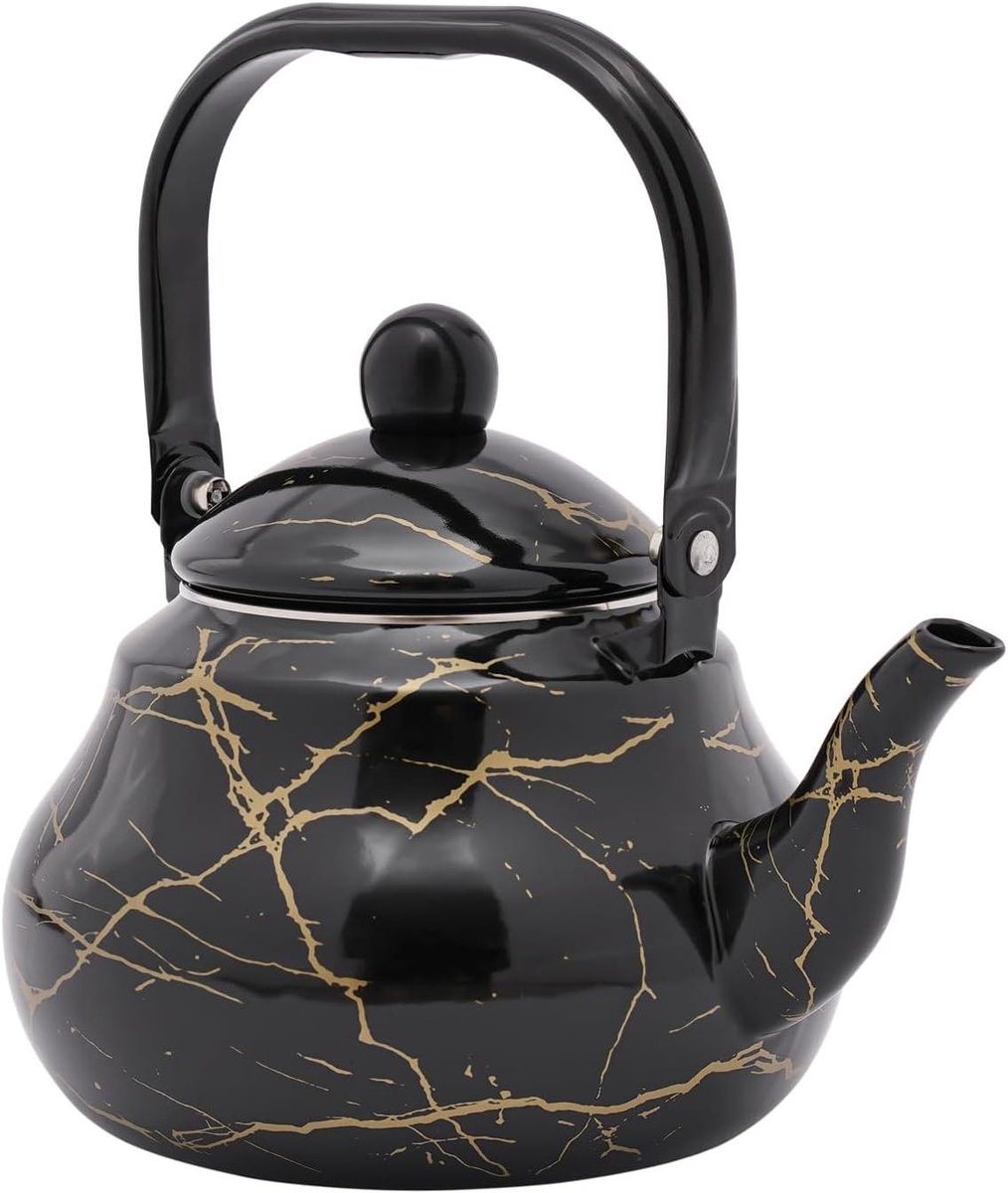 Emaille Waterketel - Theepot Inductie - Koffie en Thee - Robuust en Duurzaam - 2.1 Liter - Zwart