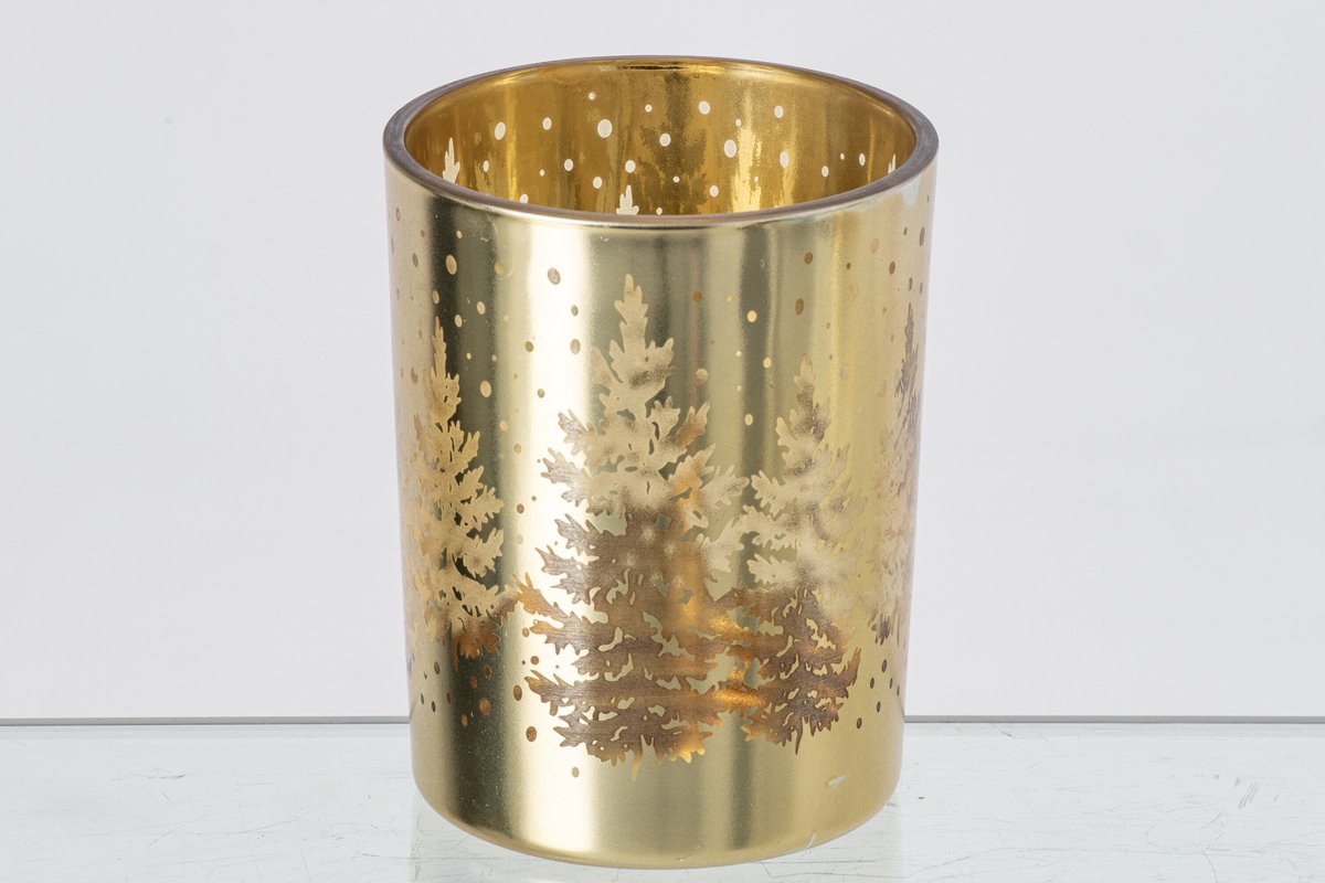 J-Line kaarshouder Boom - glas - goud - large - 2 stuks