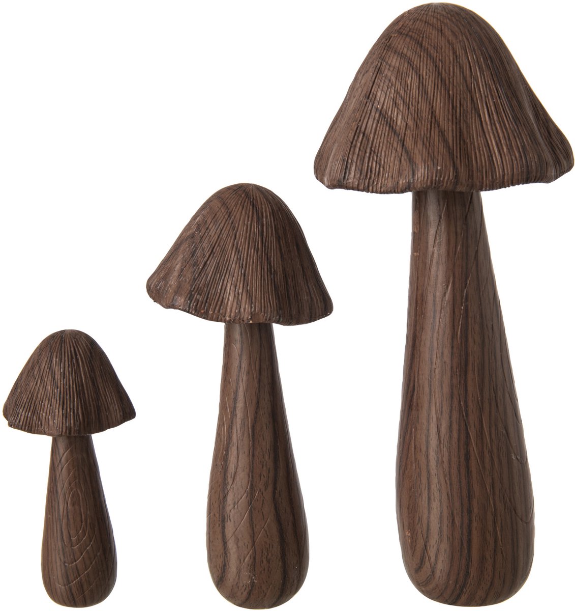 J-Line decoratie Paddenstoel - polyresin - donkerbruin - 3 stuks