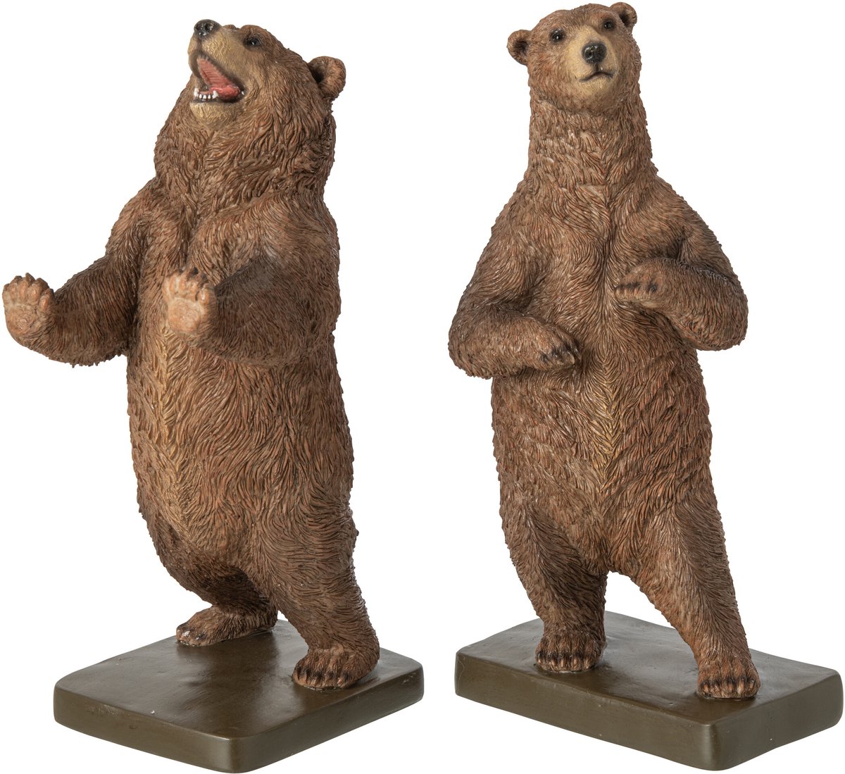 J-Line Boekensteunen beer - polyresin - bruin - set van 2