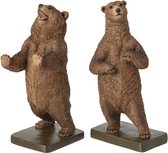 J-Line Boekensteunen beer - polyresin - bruin - set van 2