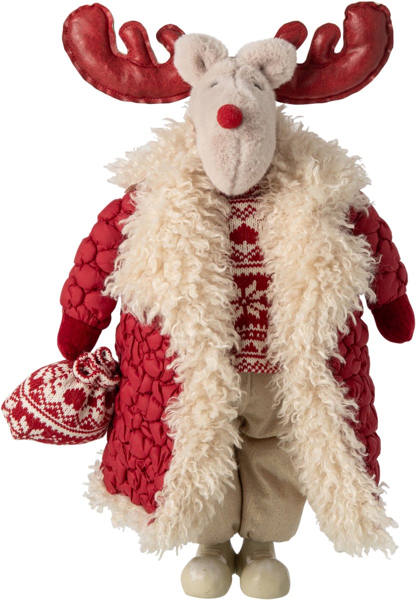 J-Line Eland met jas - polyester - kerstrood/beige