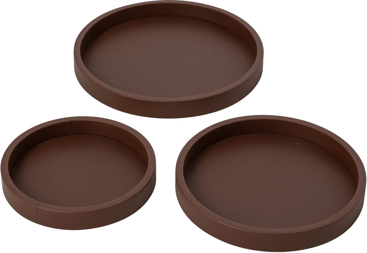 J-Line Dienbladen met leerlook - MDF - bruin - set van 3