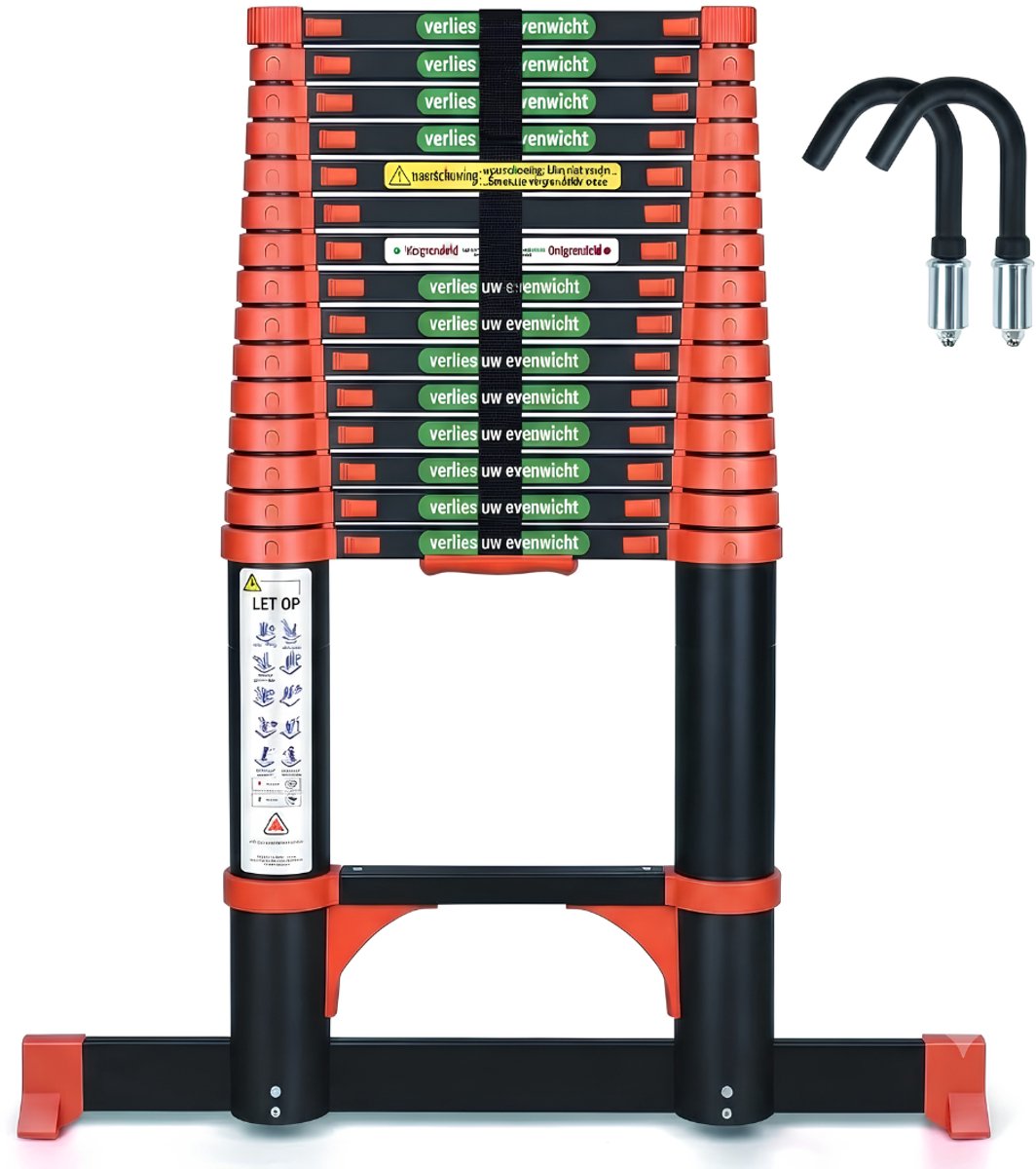 LNMsolutions® Telescopische Ladder - Telescoopladder - Telescopische Vouwladder - Zwart/Rood - 12cm x 80cm x 470cm