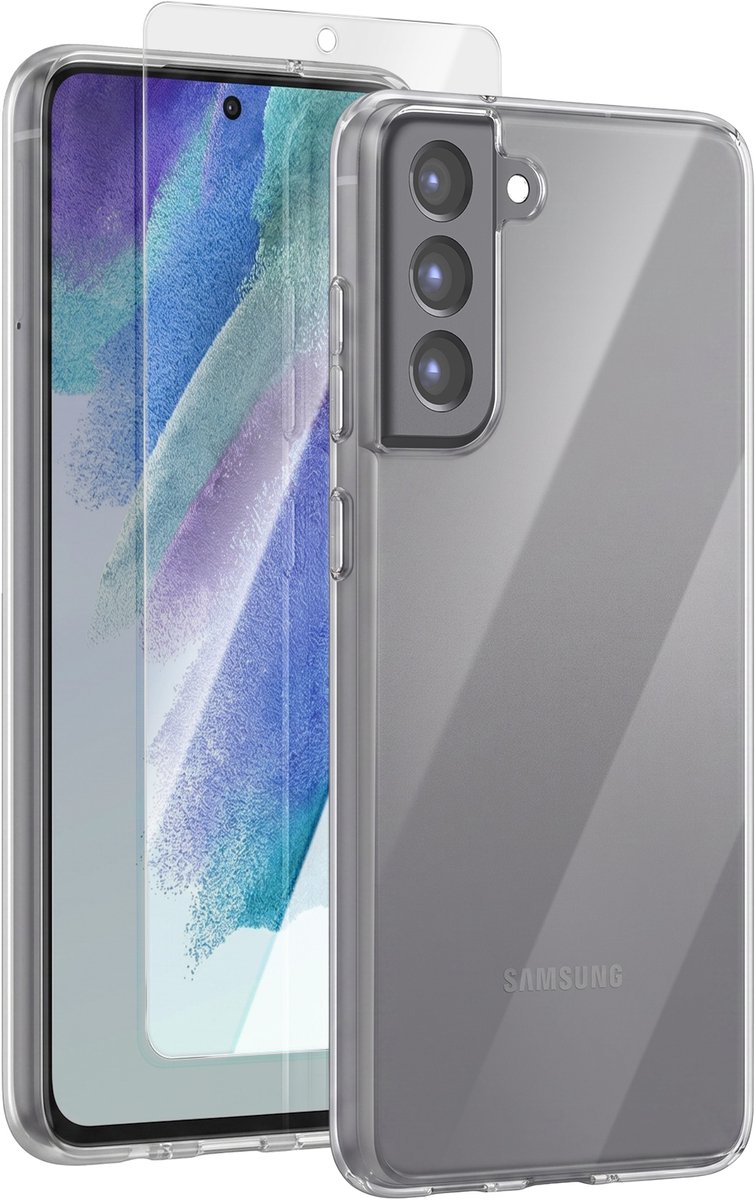 Mayaxess, Beschermset Geschikt voor Samsung Galaxy S21 FE Hoesje en 9H Gehard Glas Schokbestendig, Transparant