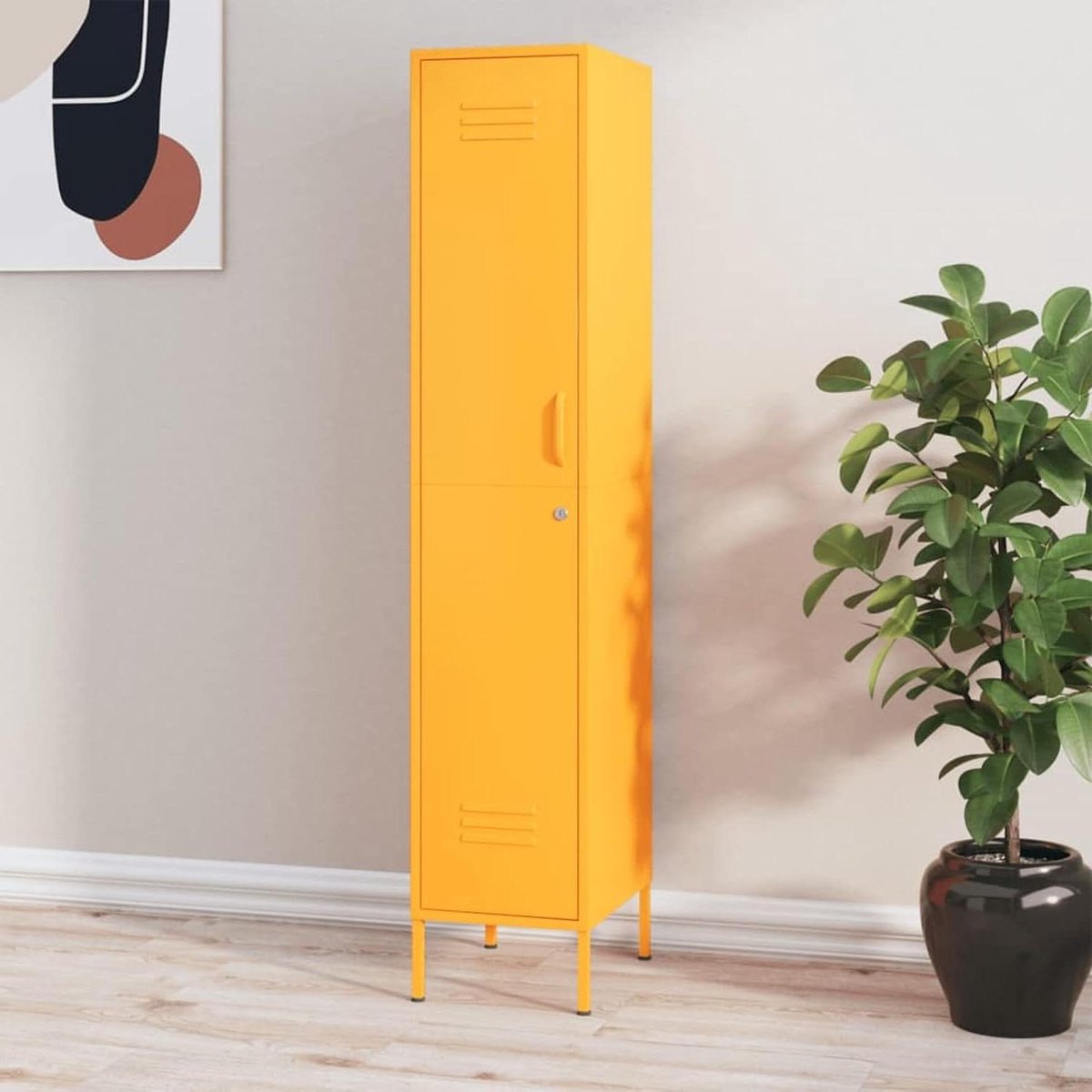 Opbergkast Metaal - Dossierkast Boekenkast - Thuis Organiseren - Vier Legplanken - 35 x 46 x 180 cm - Mosterdgeel