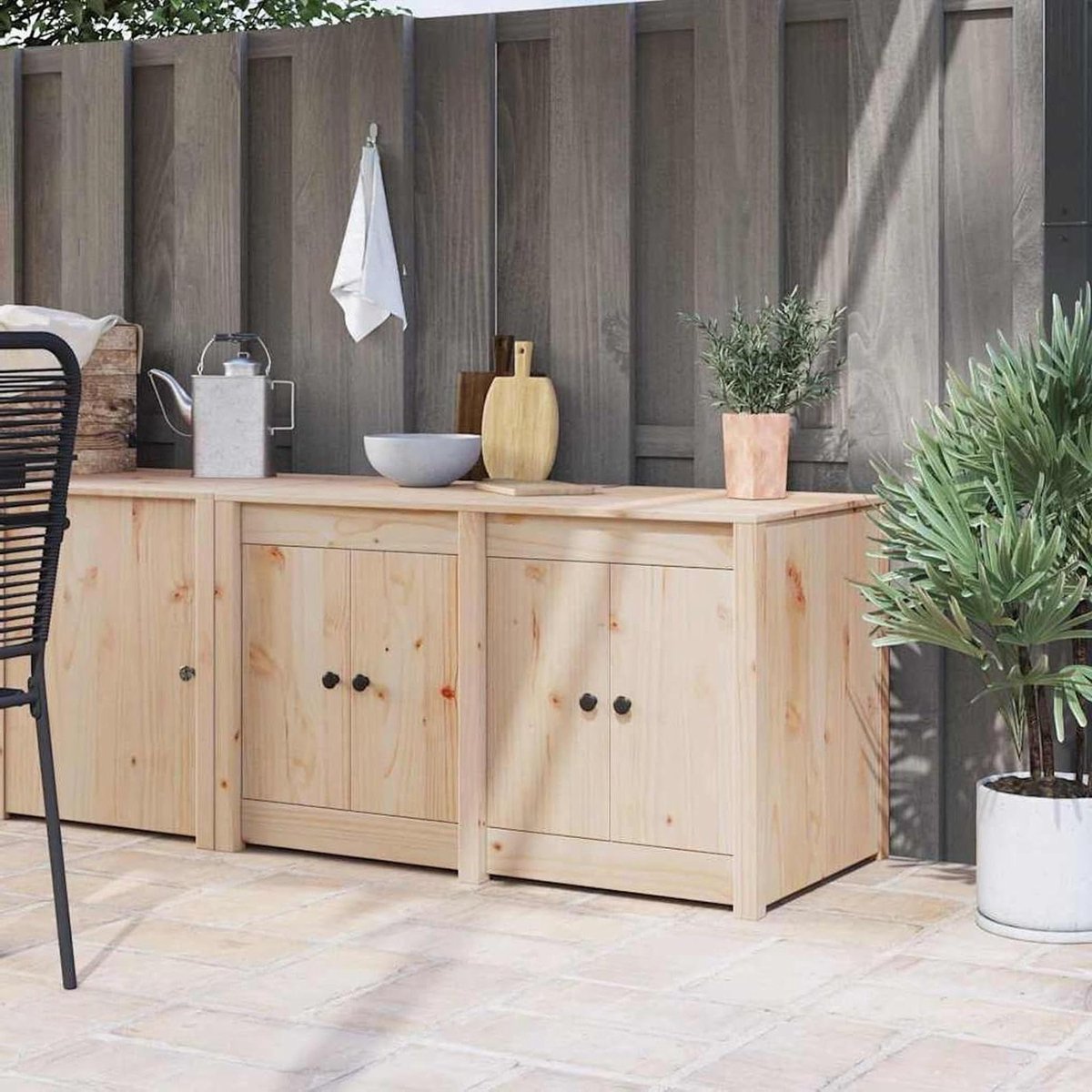 Buitenkast Keuken - Opbergkast Tuin - Keukenspullen Opbergen - Massief Grenenhout - 106x55x64 cm - Beige