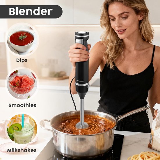 Handmixer Blender - Keukenmachine - Eten Bereiden - 2-in-1 Ontwerp - 600 Watt - Zilver — afbeelding 5