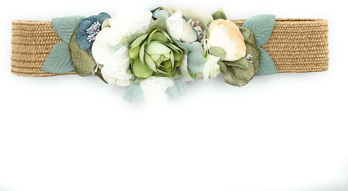 Bloemenriem voor damesjurken, elastisch, met kunstbloemen, Bastlint bloemen munt, hasta talla 40